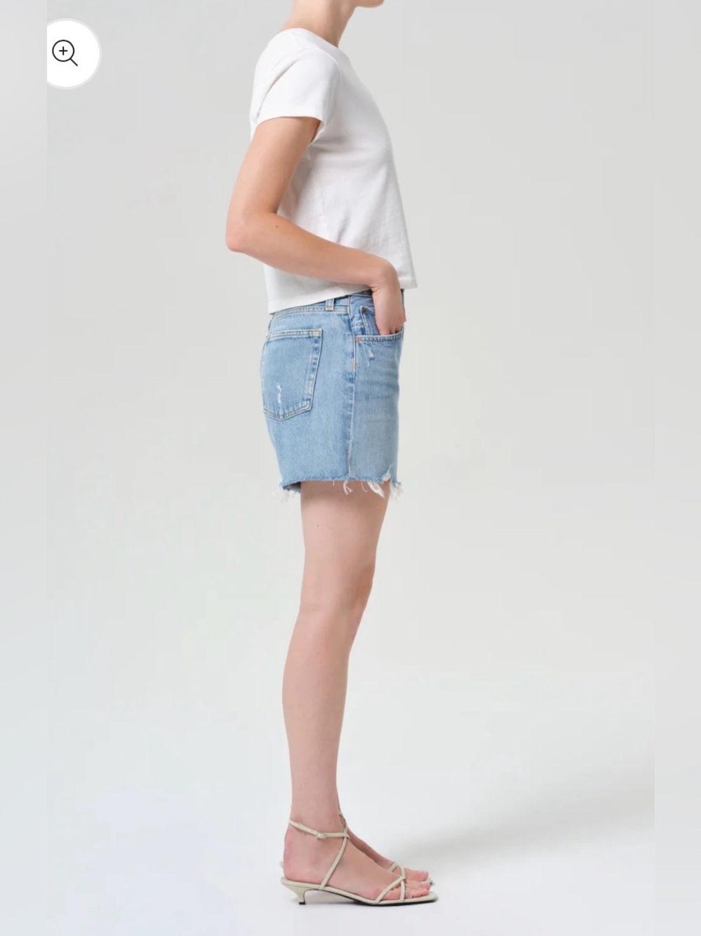 Agolde Parker Long Light Blue Distressed High-Rise Denim Shorts - Picture 3 of 9